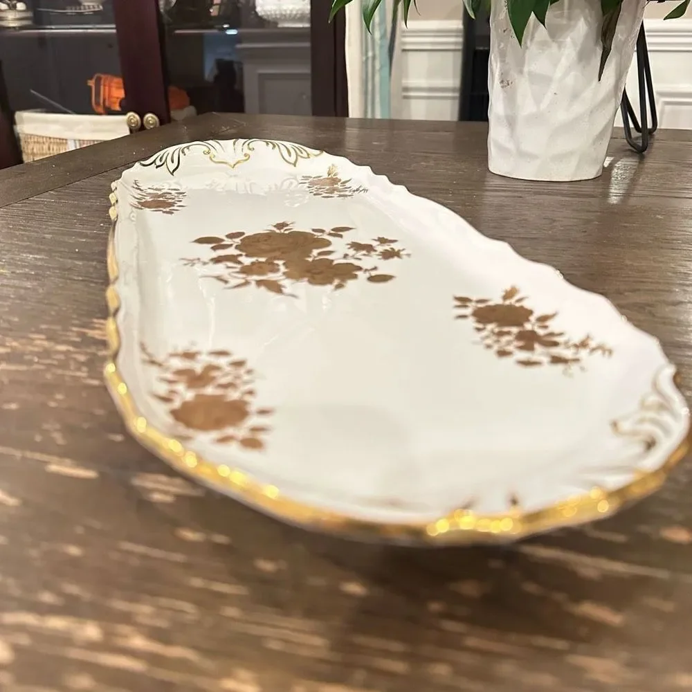 Hammersley Vintage Gold‎ Thistle 18'' Long Tray,Bone china England w/ Handles